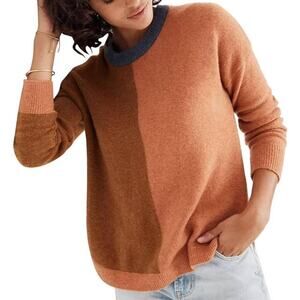 Madewell Women's Crewneck Wool Alpaca Westlake Colorblock Sweater Orange Tan  XS